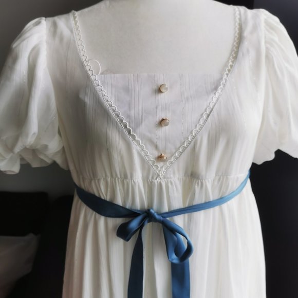 White Regency Dress with Sash - Picture 2 of 4